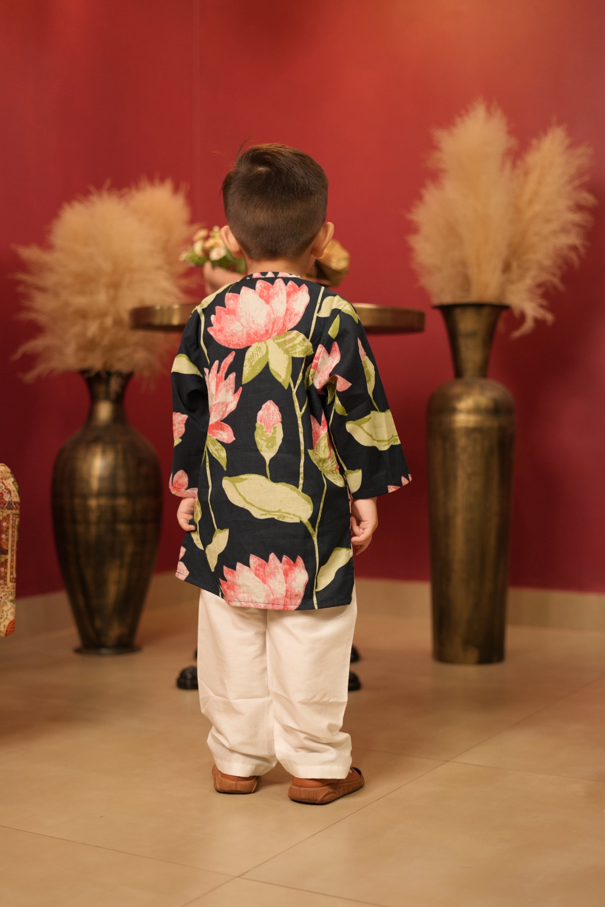 Pear Bear Lotus Print Pure Cotton Kurta Set.