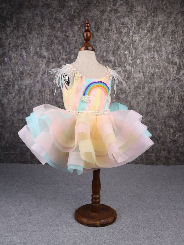 Pear Bear Multi Colour Stiff Hem layered rainbow dress.