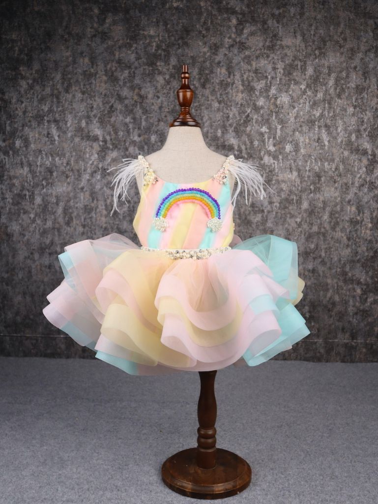 Pear Bear Multi Colour Stiff Hem layered rainbow dress.