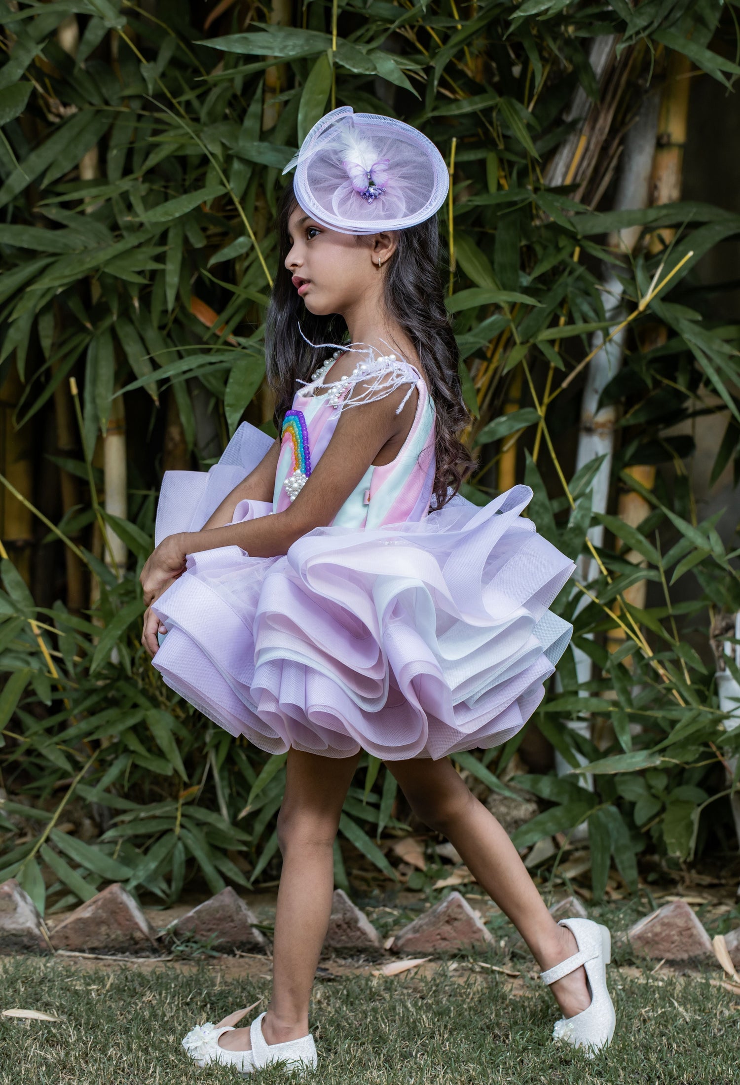 Pear Bear Multi Colour Stiff Hem layered rainbow dress.