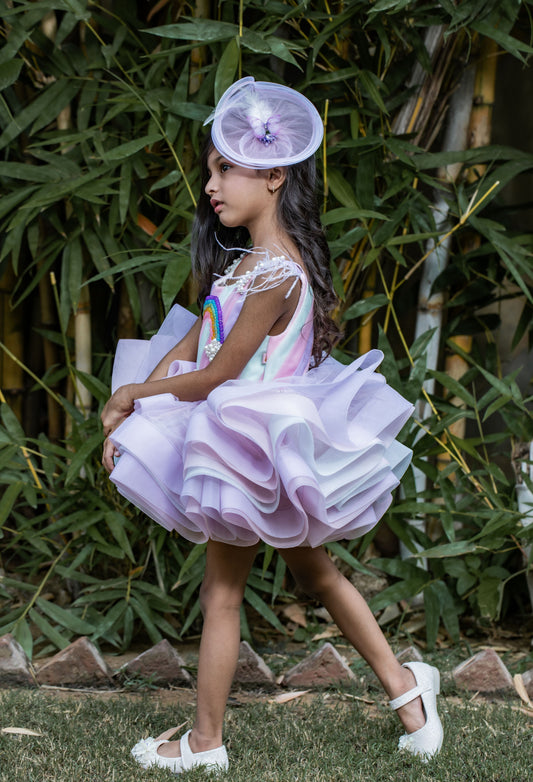 Pear Bear Multi Colour Stiff Hem layered rainbow dress.