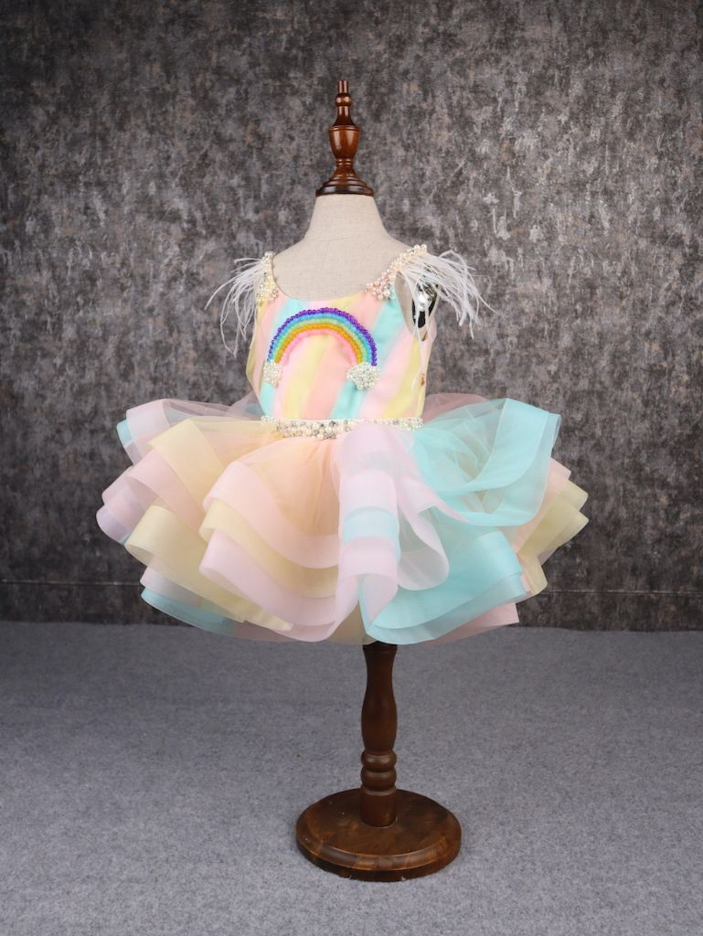 Pear Bear Multi Colour Stiff Hem layered rainbow dress.