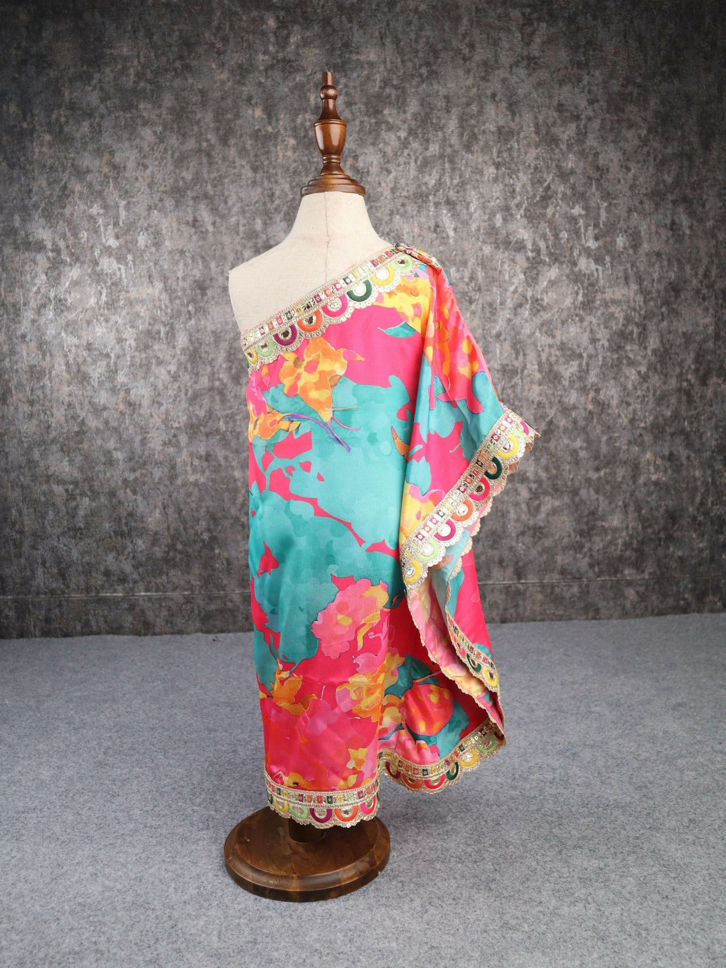 Pear Bear Multi Print One Shoulder Kaftan.