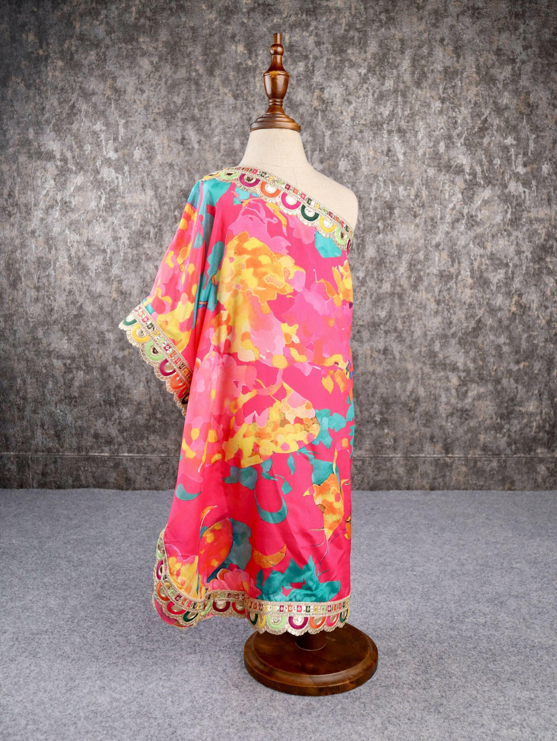 Pear Bear Multi Print One Shoulder Kaftan.