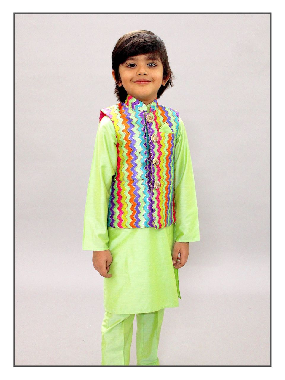 Pear Bear Multi Zigzag Nehru Jacket Set.