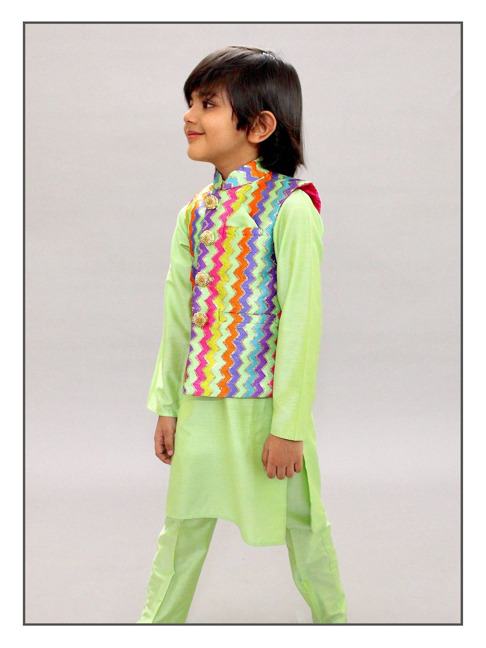 Pear Bear Multi Zigzag Nehru Jacket Set.