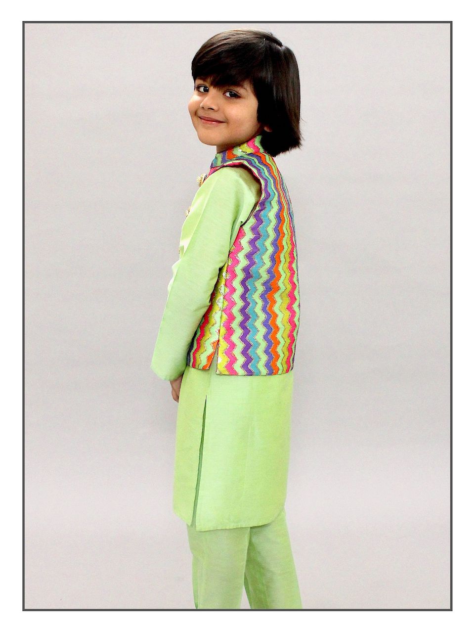 Pear Bear Multi Zigzag Nehru Jacket Set.
