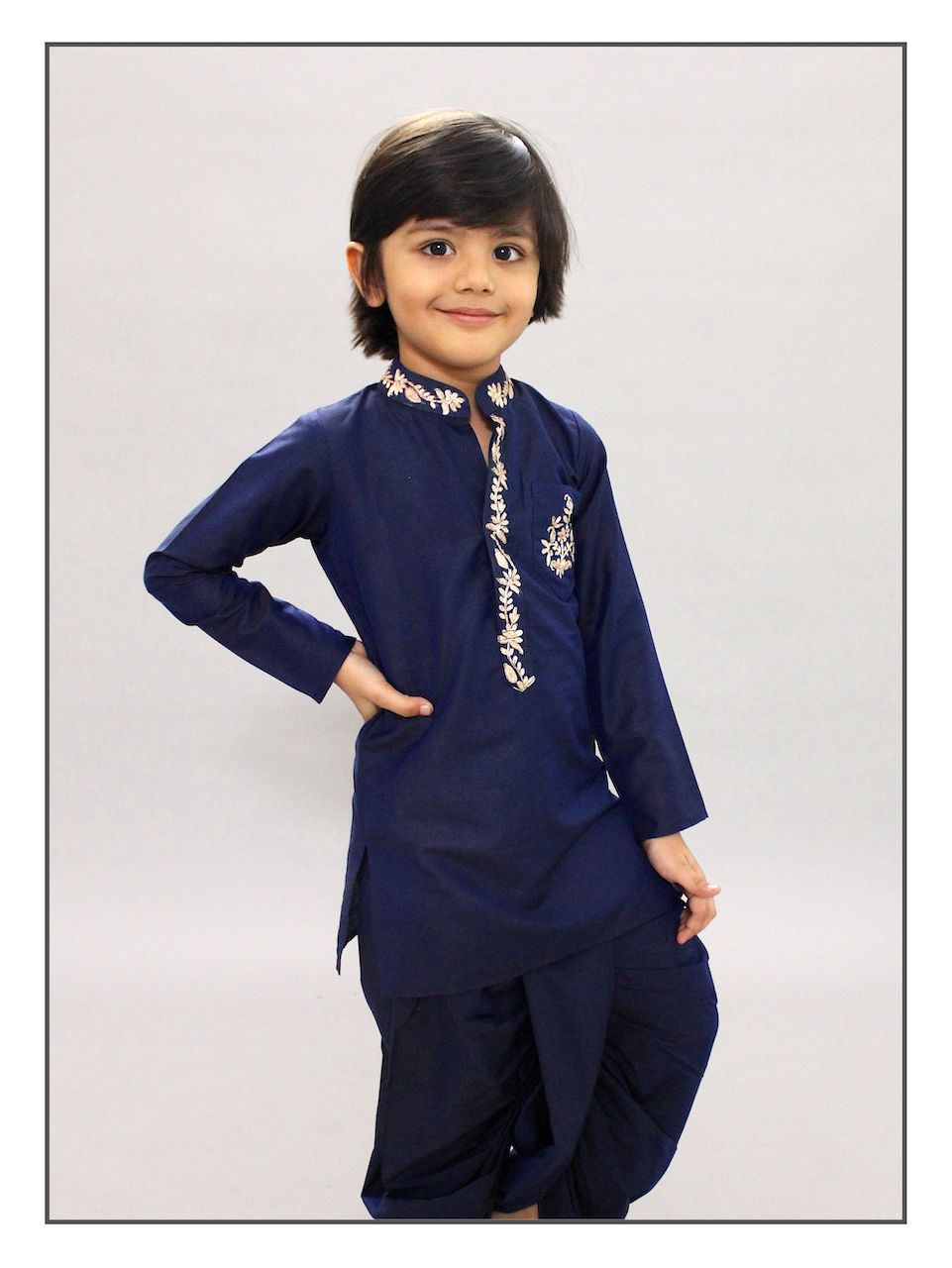 Pear Bear Navy Midnight Dhoti Kurta Set.