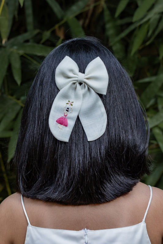 Pear Bear Off-White Barbie Doll Pigtail Hair Bow.