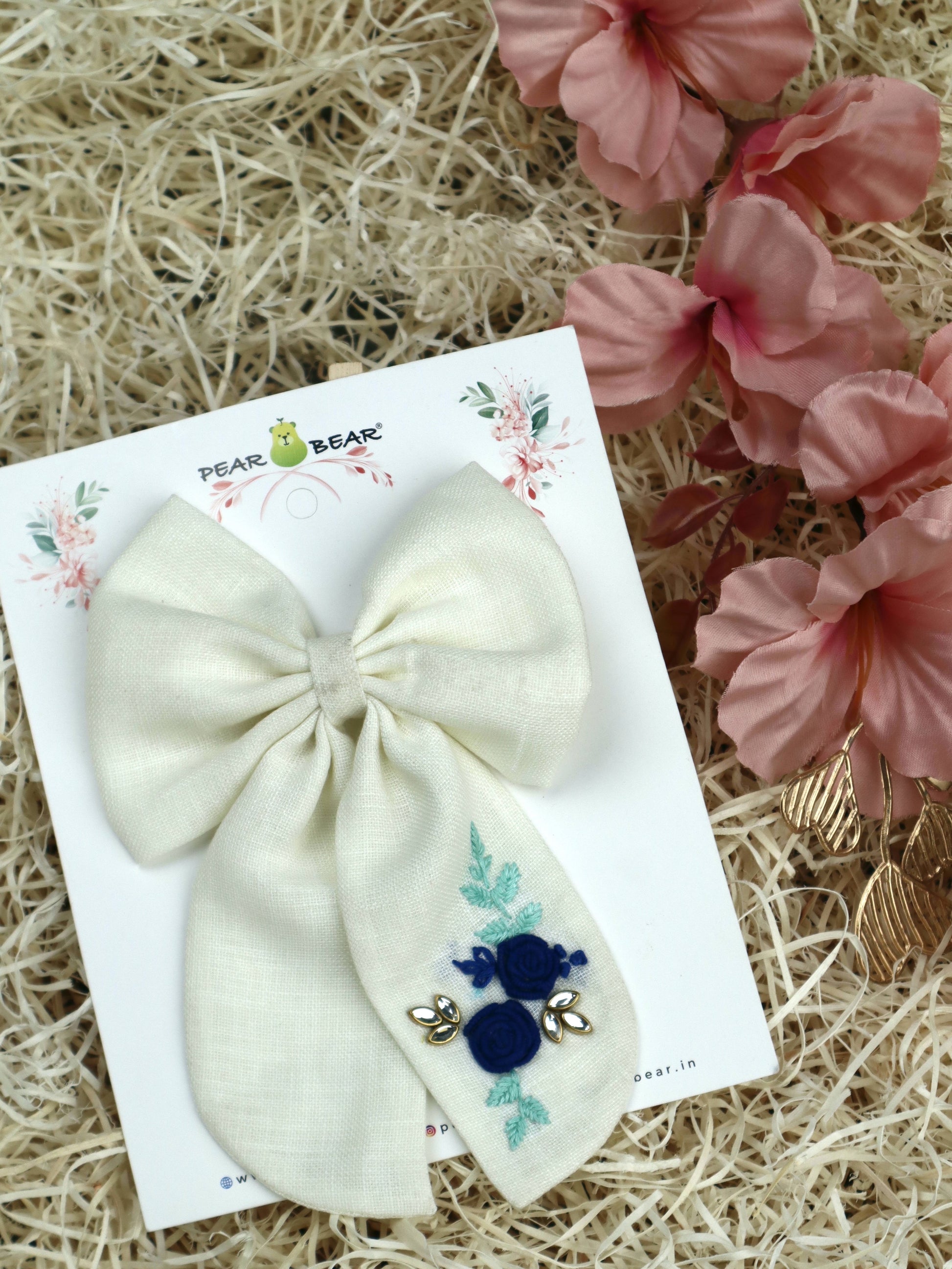 Pear Bear Off-White Pigtail Hair Bow.