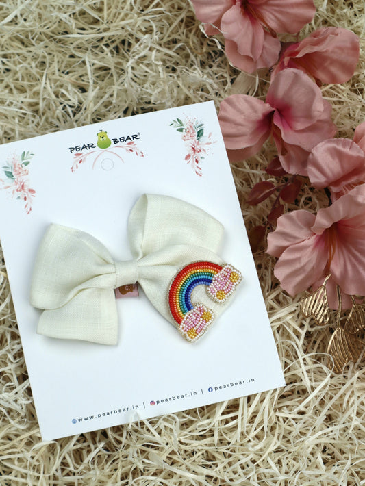 Pear Bear Off White Rainbow Hair Bow Clip.