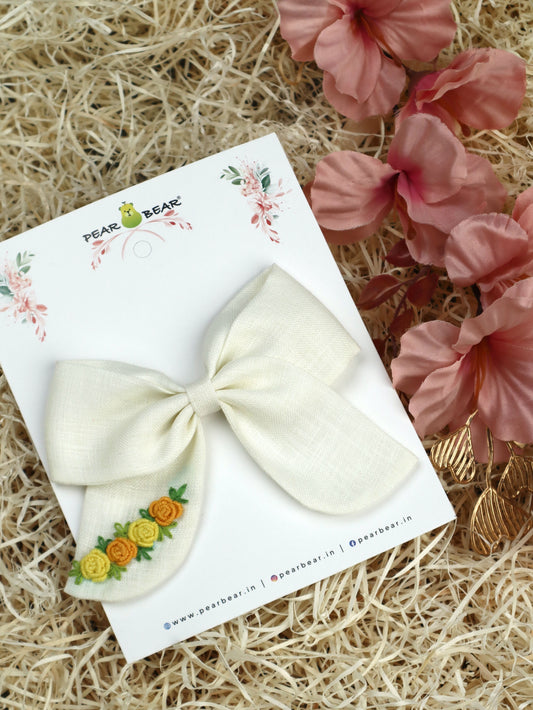 Pear Bear Off White Yellow Flower Hair Bow.