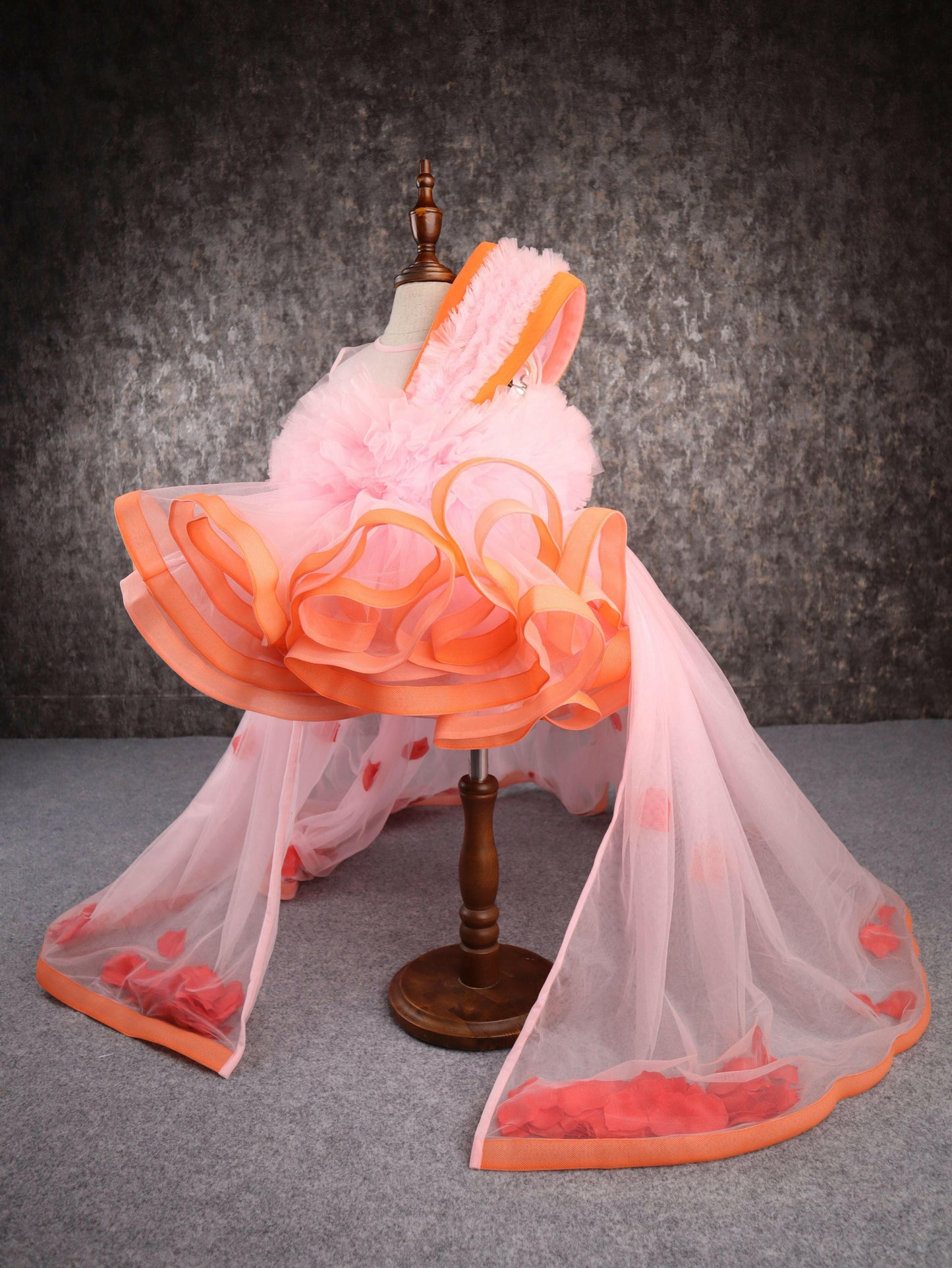 Pear Bear Orange Pink Falling Petals Dress.