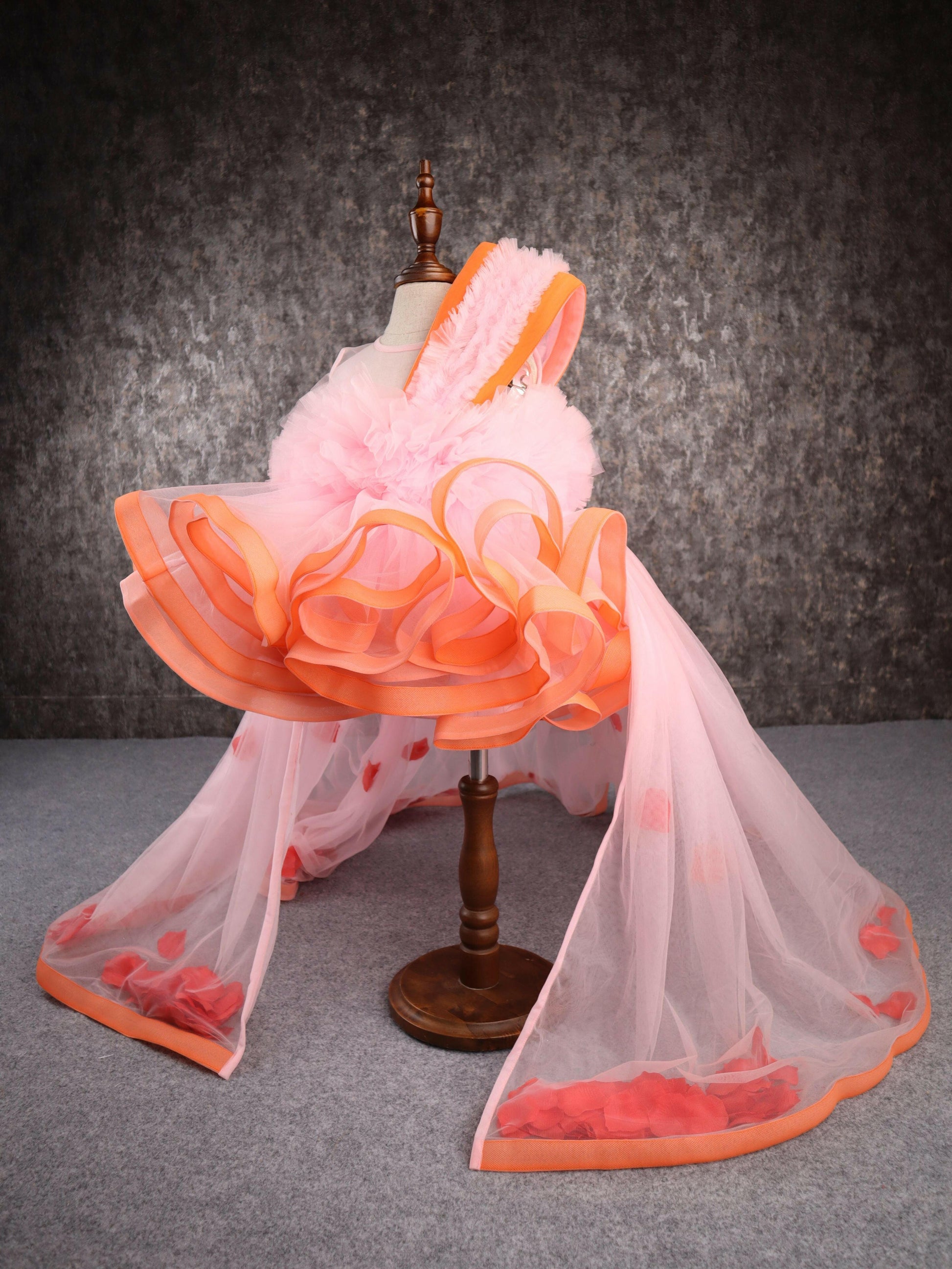 Pear Bear Orange Pink Falling Petals Dress.