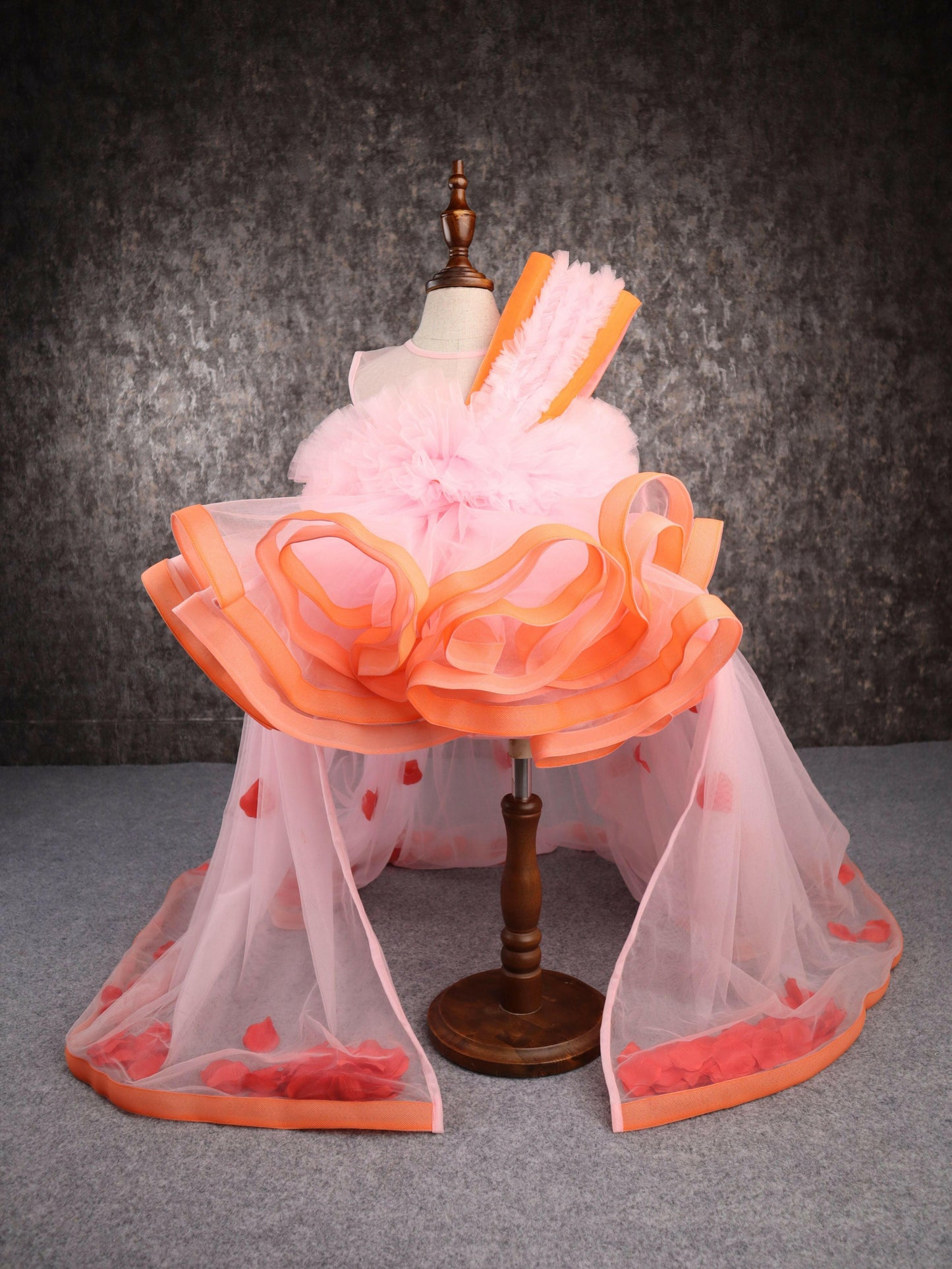 Pear Bear Orange Pink Falling Petals Dress.