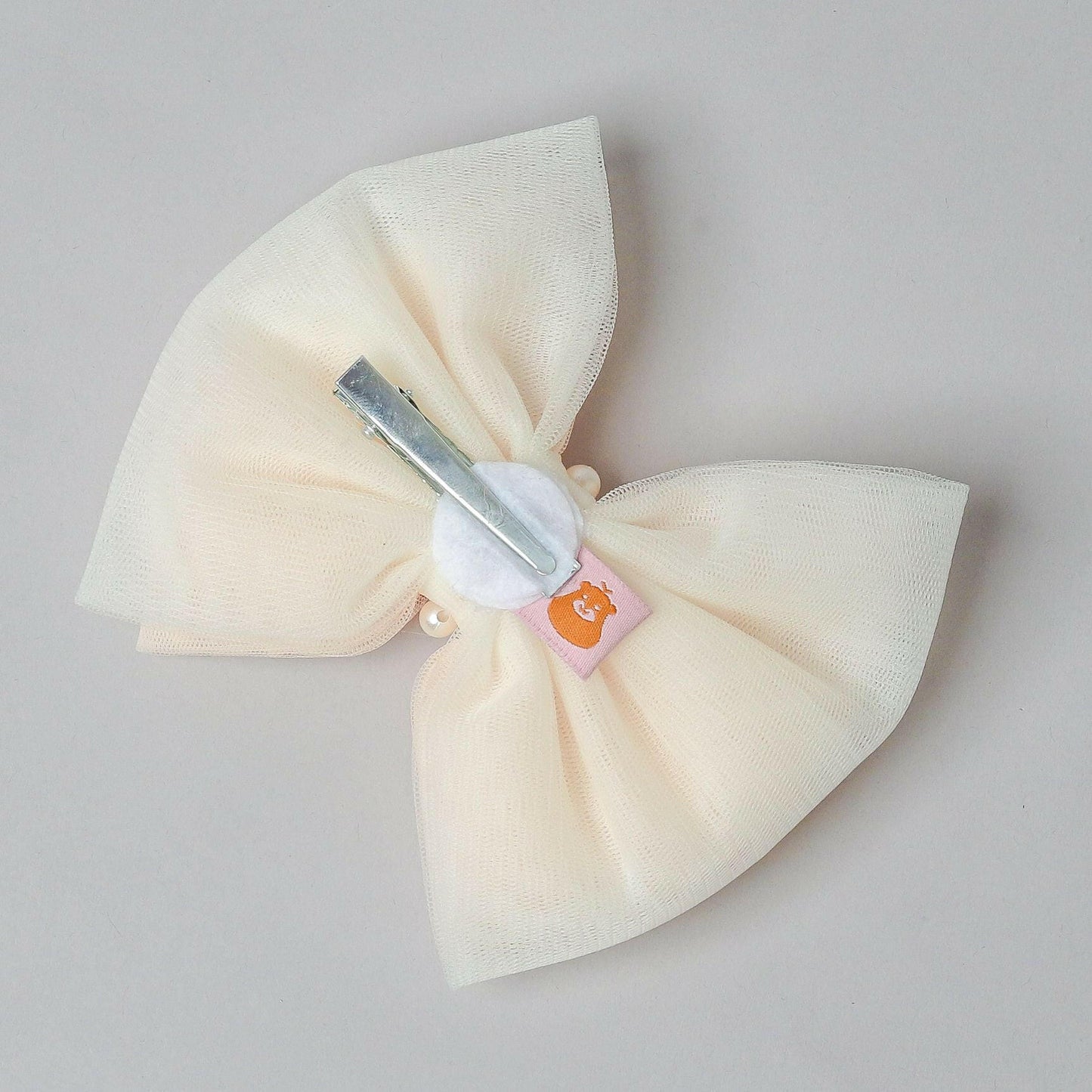 Pear Bear Peach And Off White Dual Bow Hair clip.