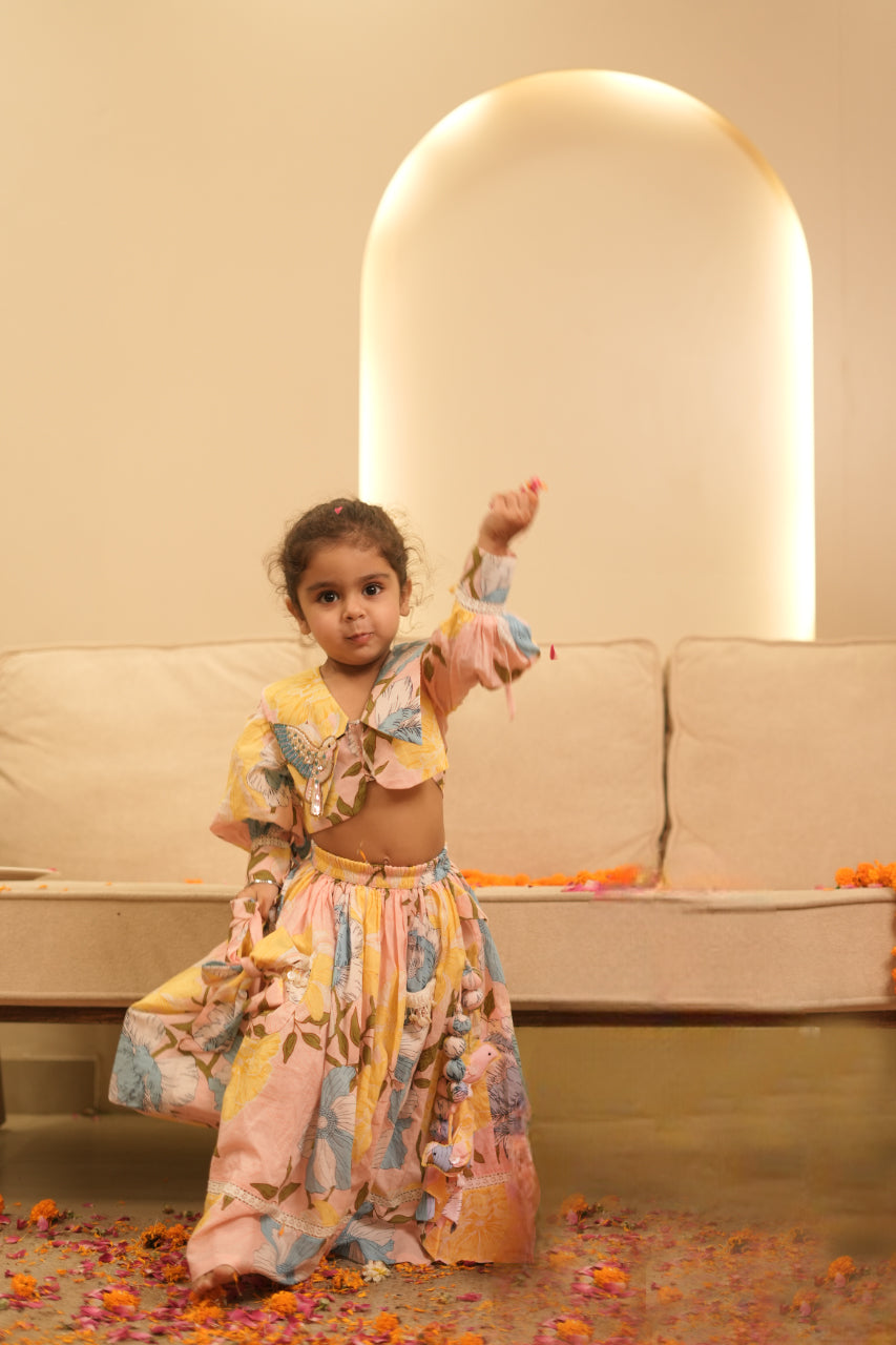 Pear Bear Peach Floral Lehanga.