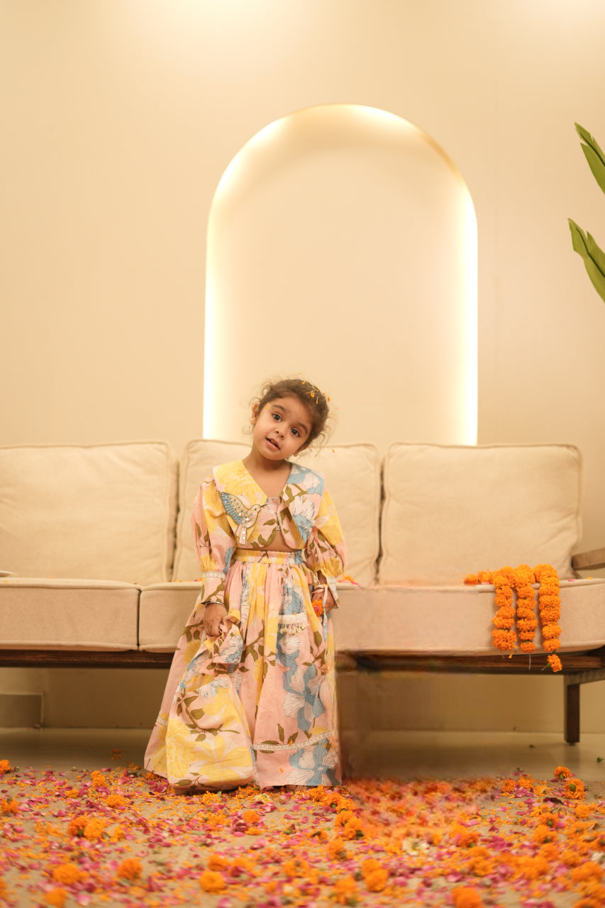 Pear Bear Peach Floral Lehanga.