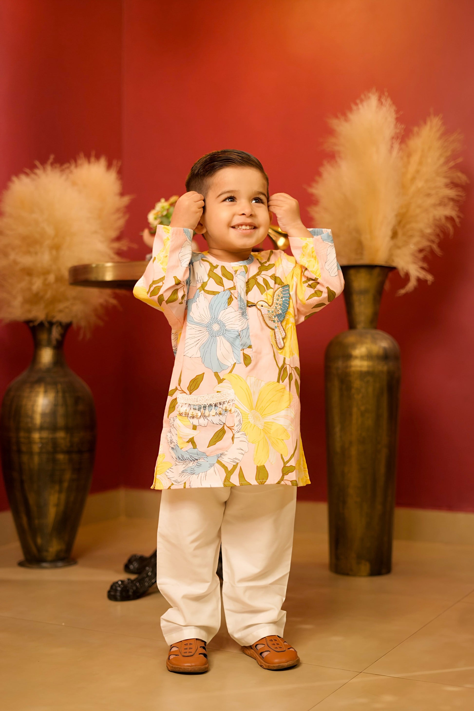 Pear Bear Peach Floral Printed Kurta Set.
