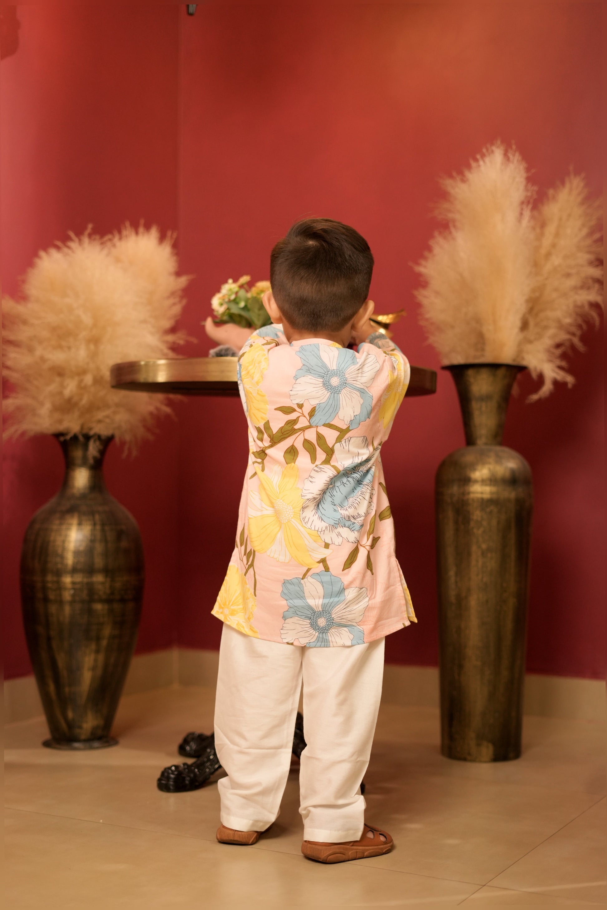 Pear Bear Peach Floral Printed Kurta Set.