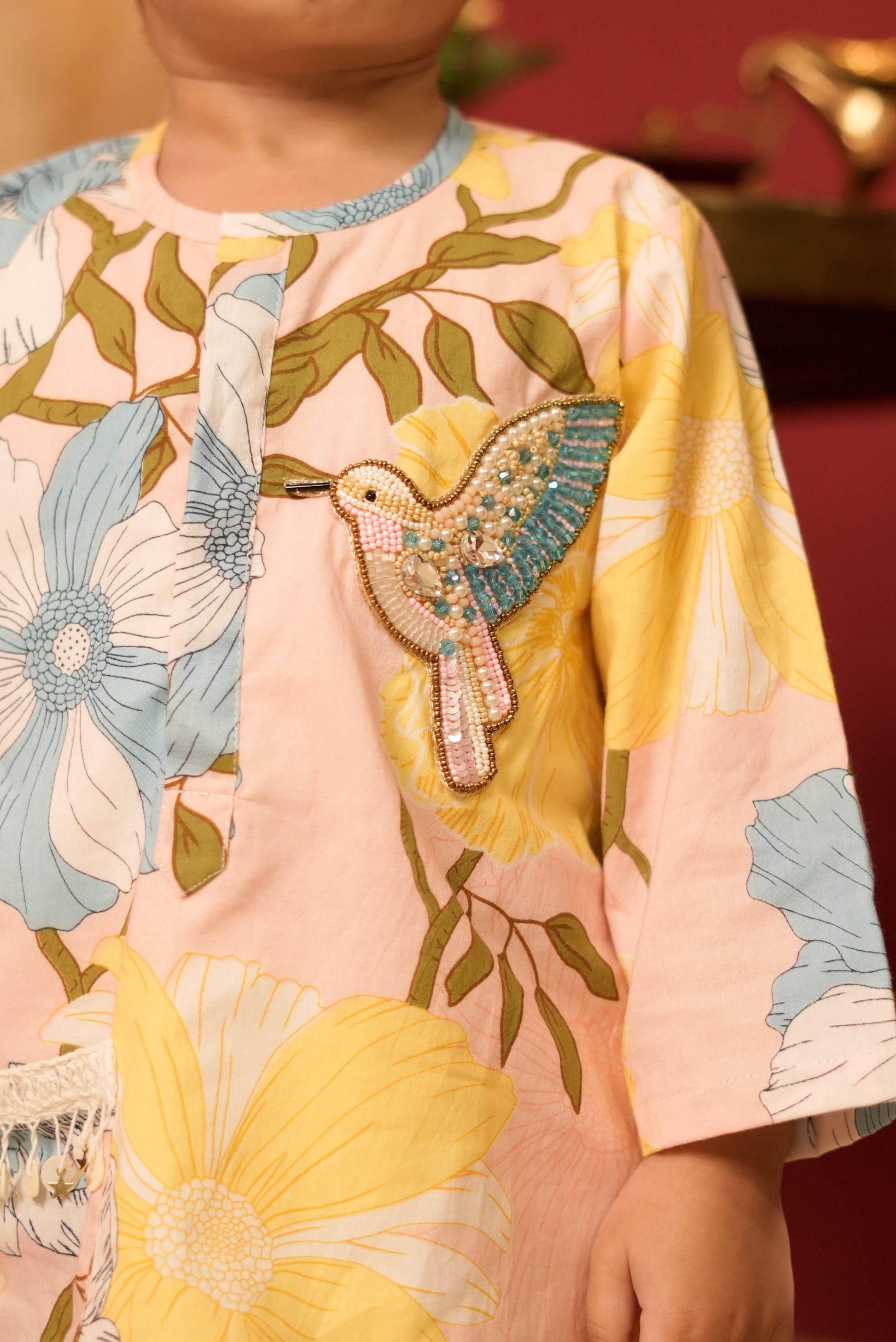 Pear Bear Peach Floral Printed Kurta Set.