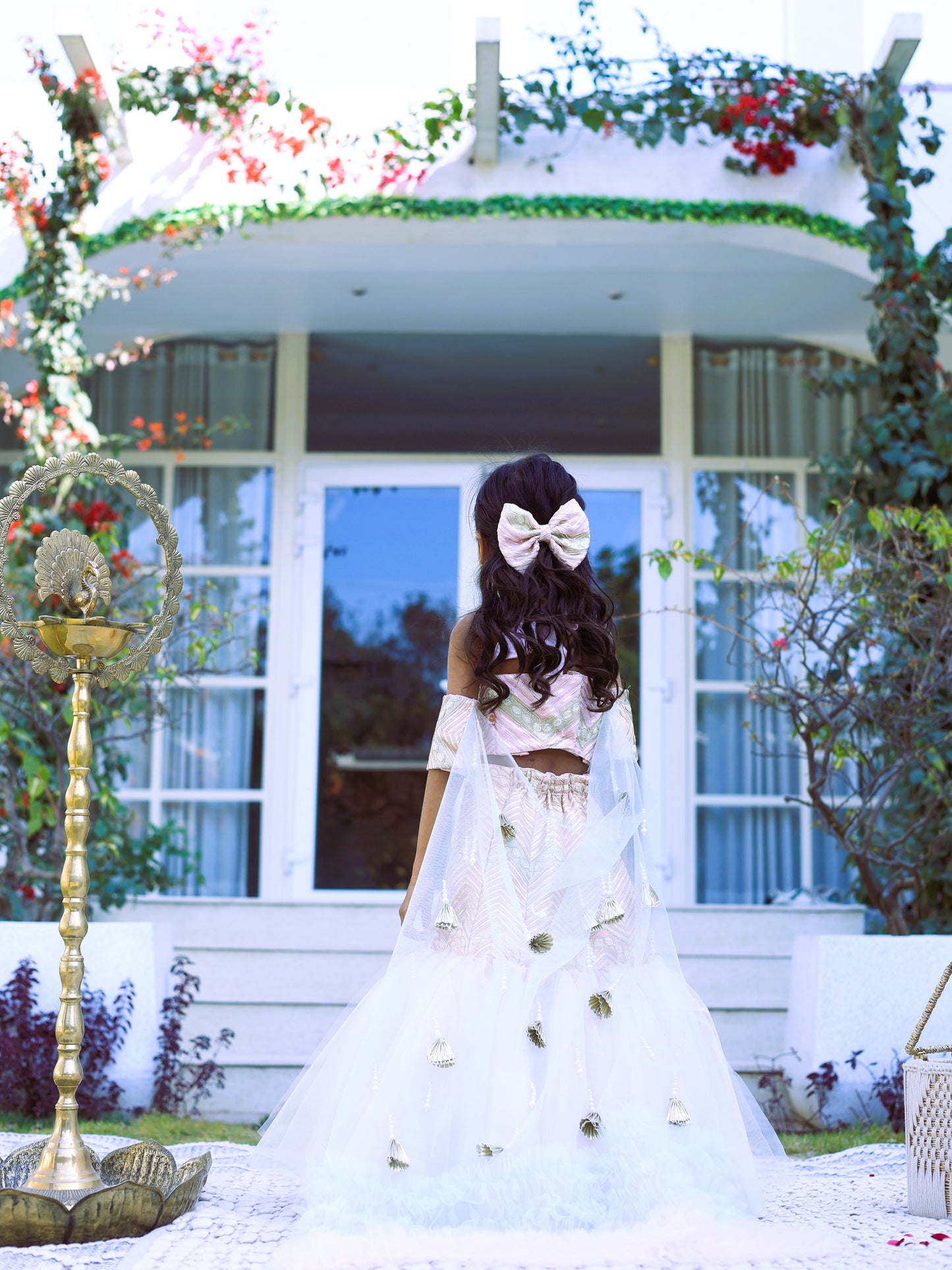 Pear Bear Pink Flared Lehenga With Sleeve Dupatta.