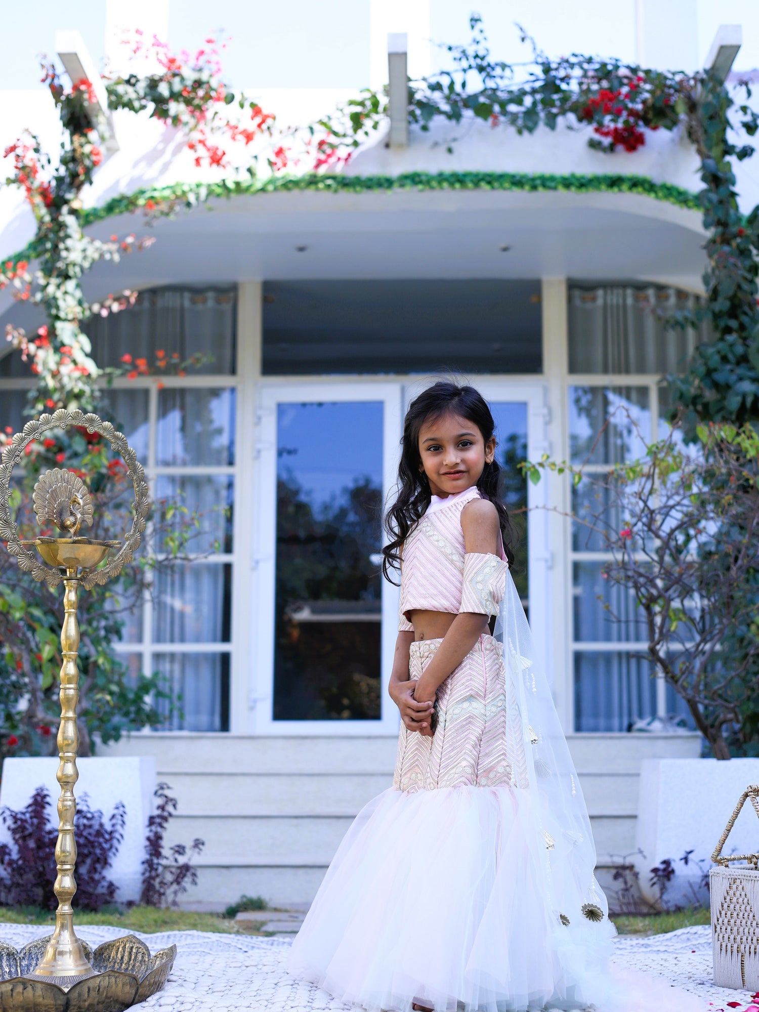 Pear Bear Pink Flared Lehenga With Sleeve Dupatta.