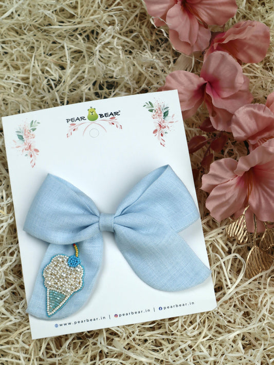 Pear Bear Powder Blue Ice Cream Bow Clip.