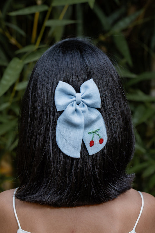 Pear Bear Powder Blue Pigtail Bow Clip.