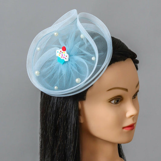 Pear Bear Pretty blue cupcake twisted fascinator.