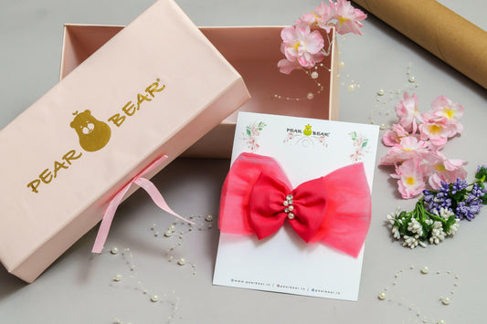 Pear Bear Pretty Hair Bow With Stones Embellishment.