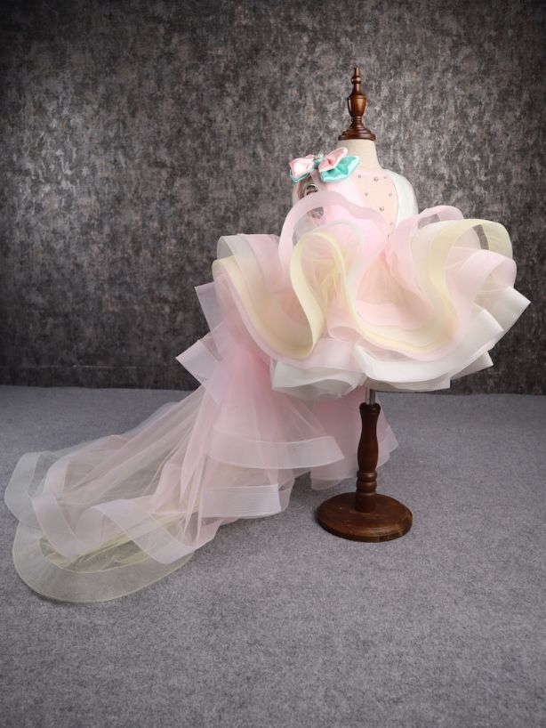 Pear Bear Rainbow Shaded Stone Embellished Dress With Detachable Trail.