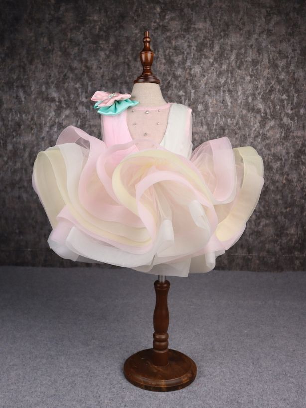 Pear Bear Rainbow Shaded Stone Embellished Dress With Detachable Trail.