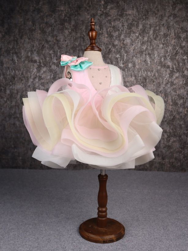 Pear Bear Rainbow Shaded Stone Embellished Dress With Detachable Trail.