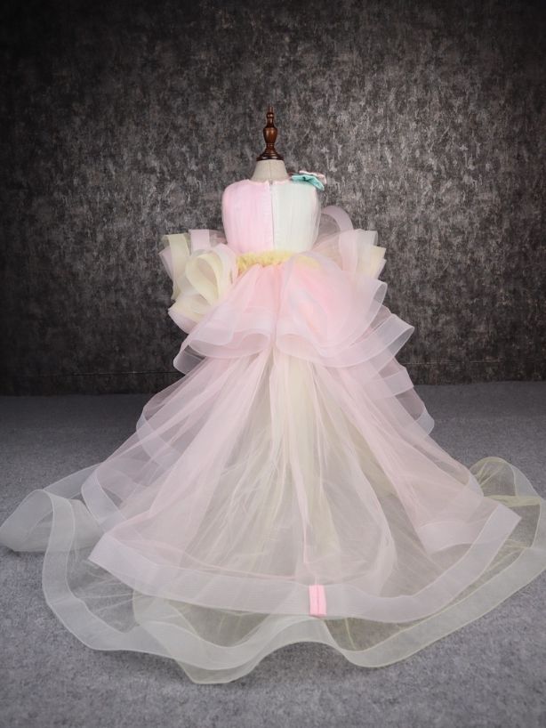 Pear Bear Rainbow Shaded Stone Embellished Dress With Detachable Trail.