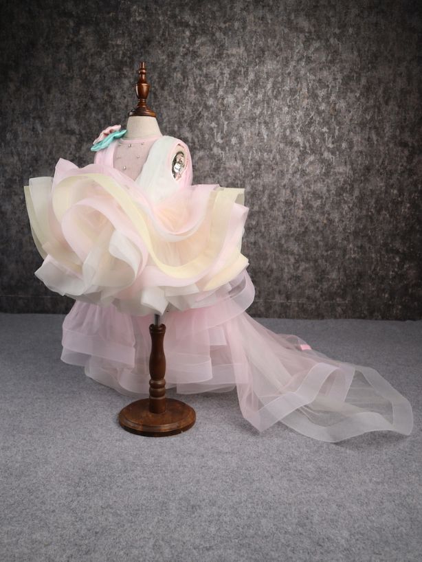 Pear Bear Rainbow Shaded Stone Embellished Dress With Detachable Trail.