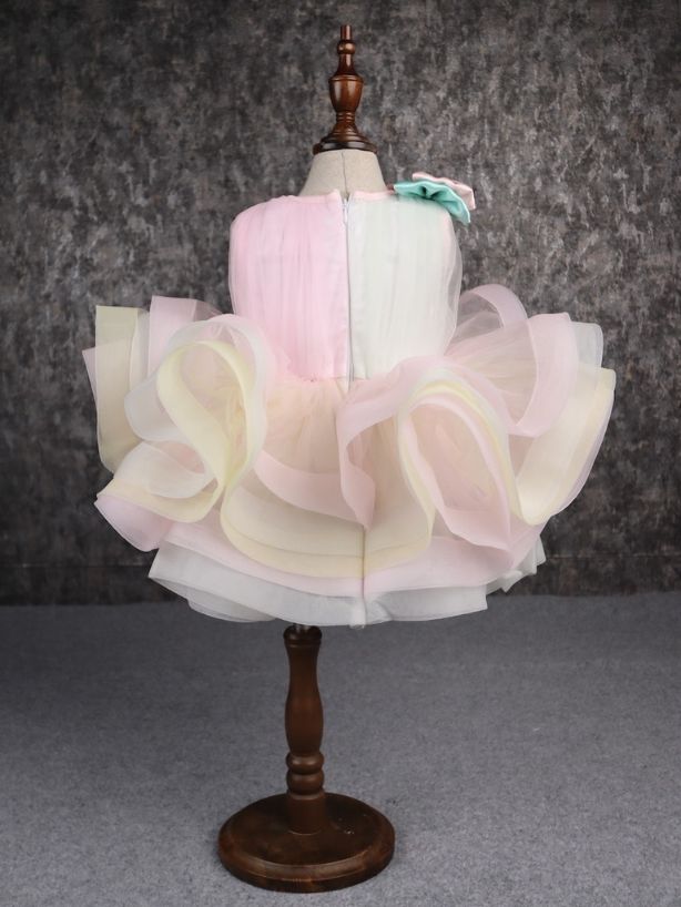 Pear Bear Rainbow Shaded Stone Embellished Dress With Detachable Trail.