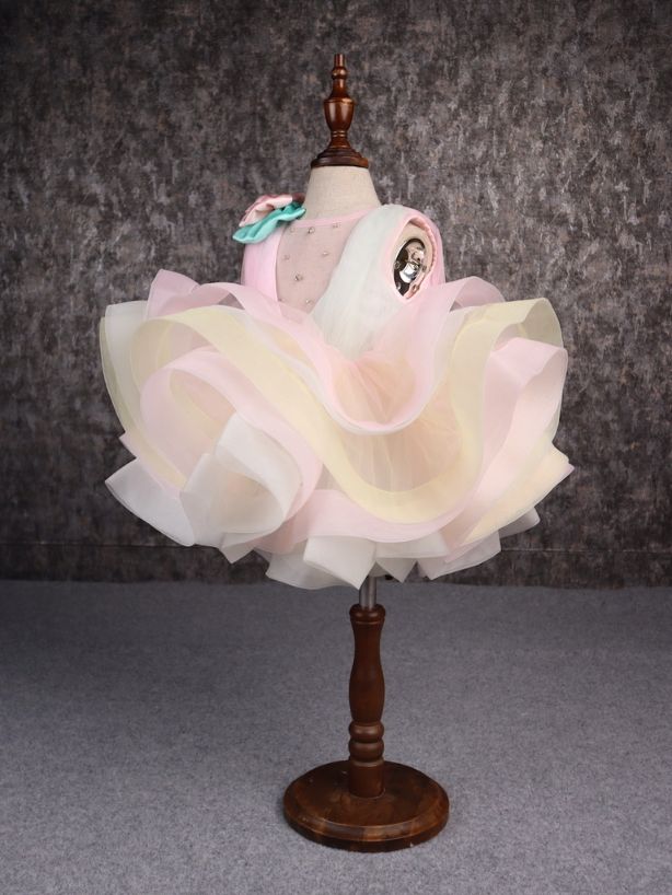 Pear Bear Rainbow Shaded Stone Embellished Dress With Detachable Trail.