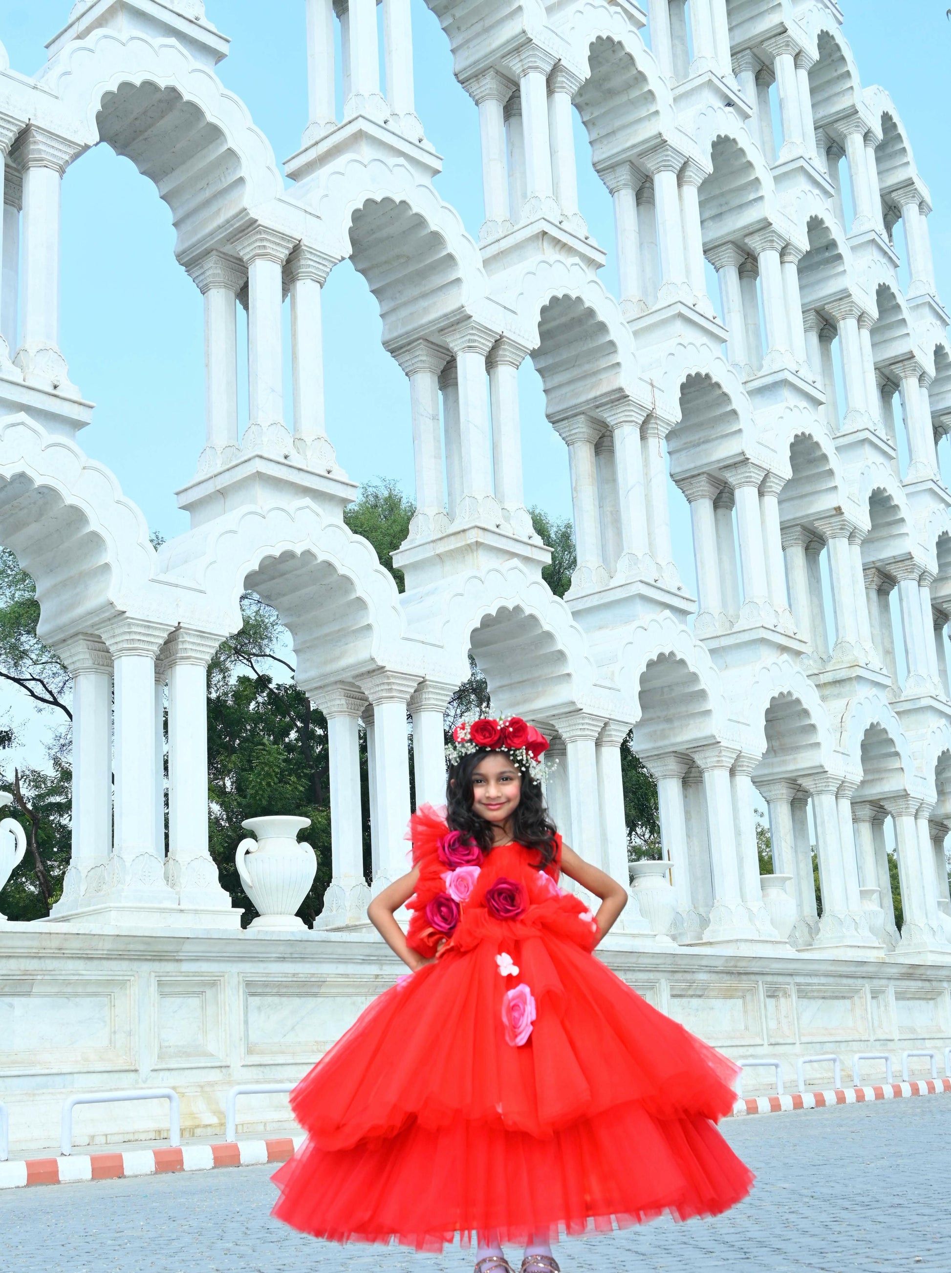 Pear Bear Red Flower Gown.