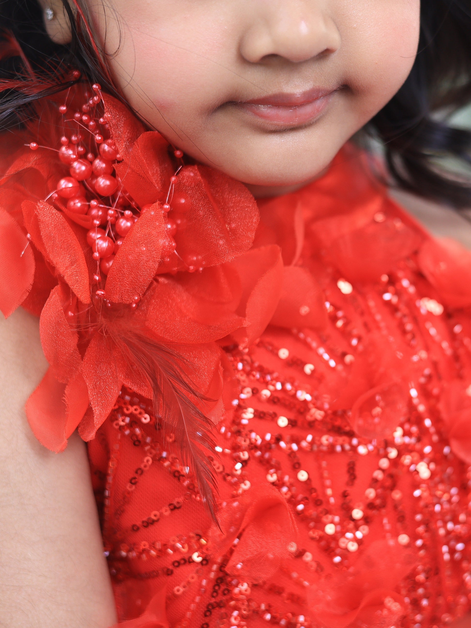 Pear Bear Red Princess Dress With Detachable Drape.