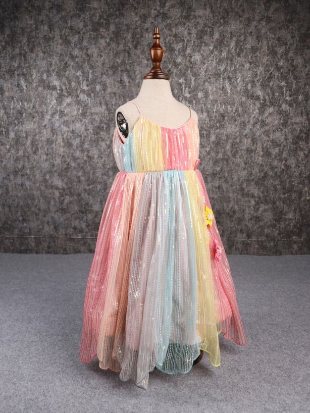 Pear Bear Sequins Embroidered Multicolour Spaghetti Strap Anarkali.