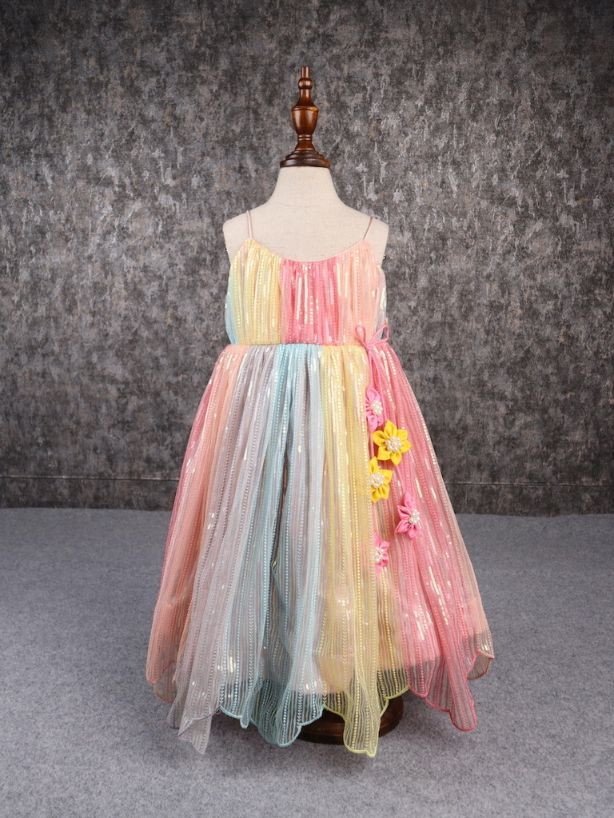 Pear Bear Sequins Embroidered Multicolour Spaghetti Strap Anarkali.