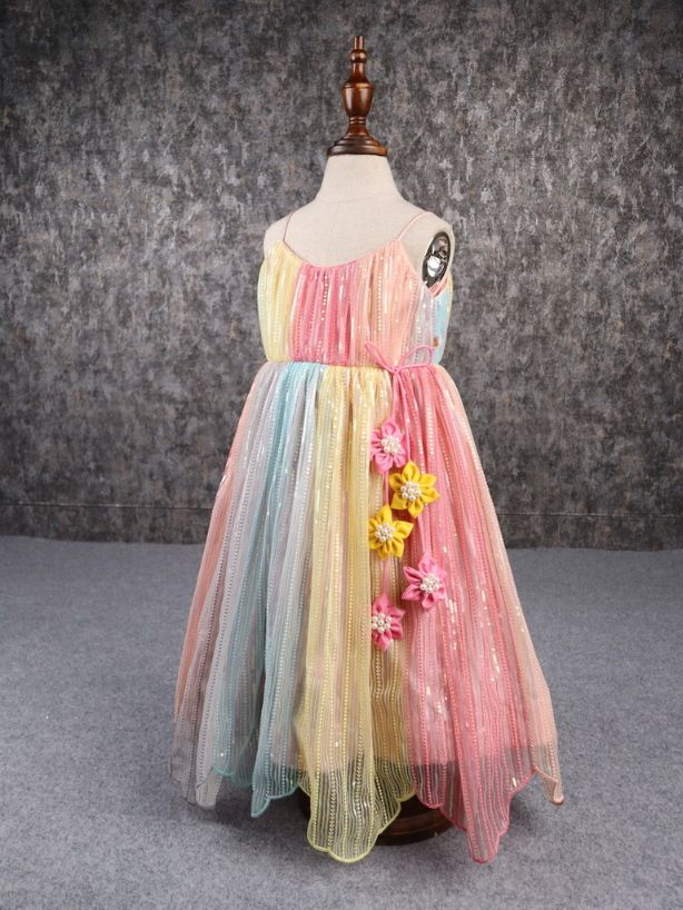 Pear Bear Sequins Embroidered Multicolour Spaghetti Strap Anarkali.