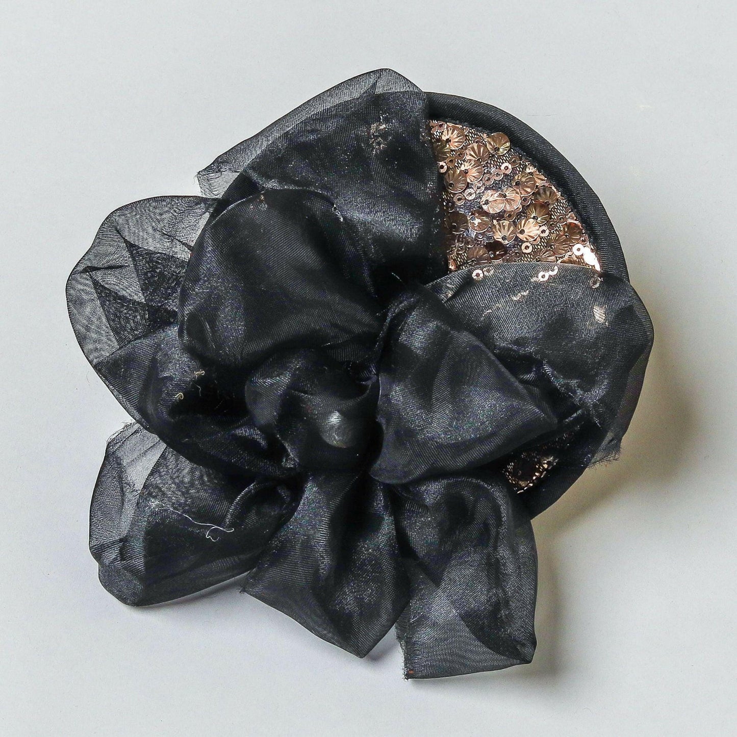Pear Bear Shinny Sequin And Black Floral Hair Clip.