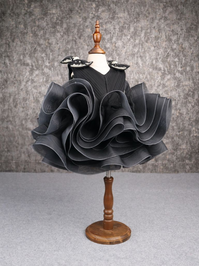 Pear Bear Stylish Ruffle Net Black Dress.
