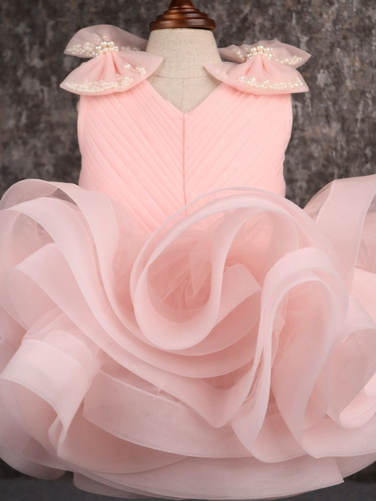 Pear Bear Stylish Ruffle Net Peach Dress.