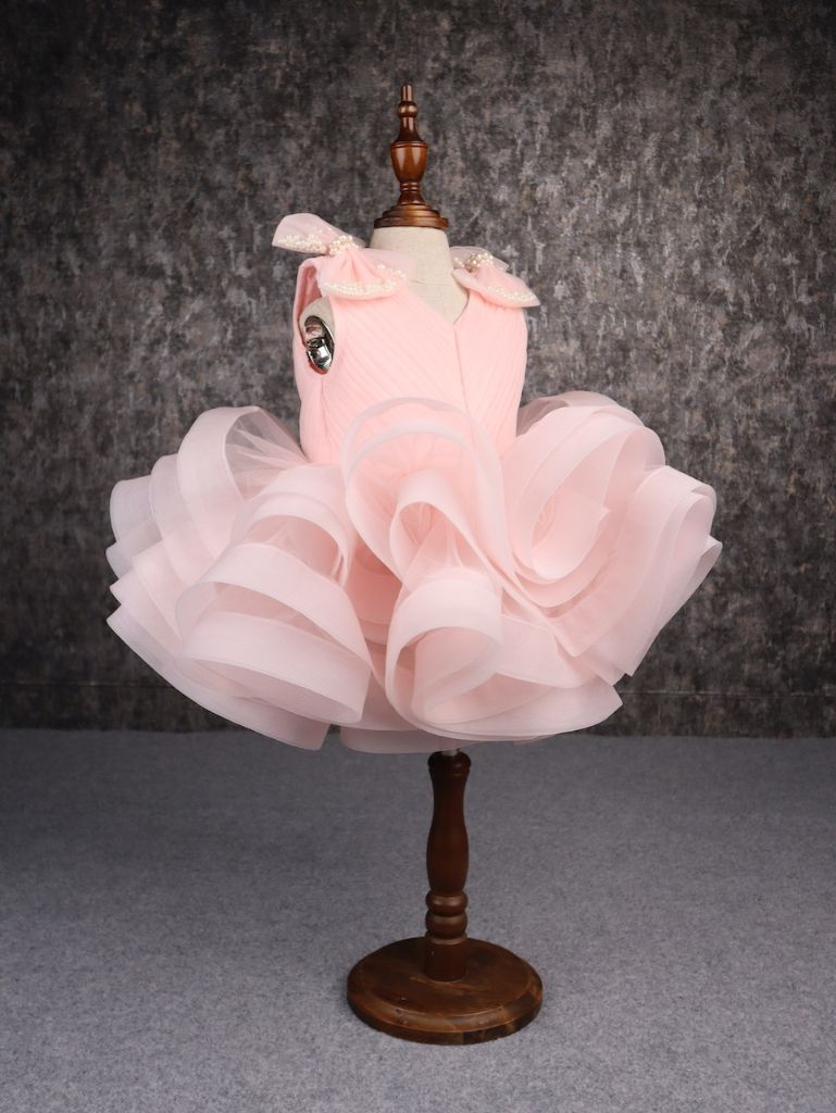 Pear Bear Stylish Ruffle Net Peach Dress.
