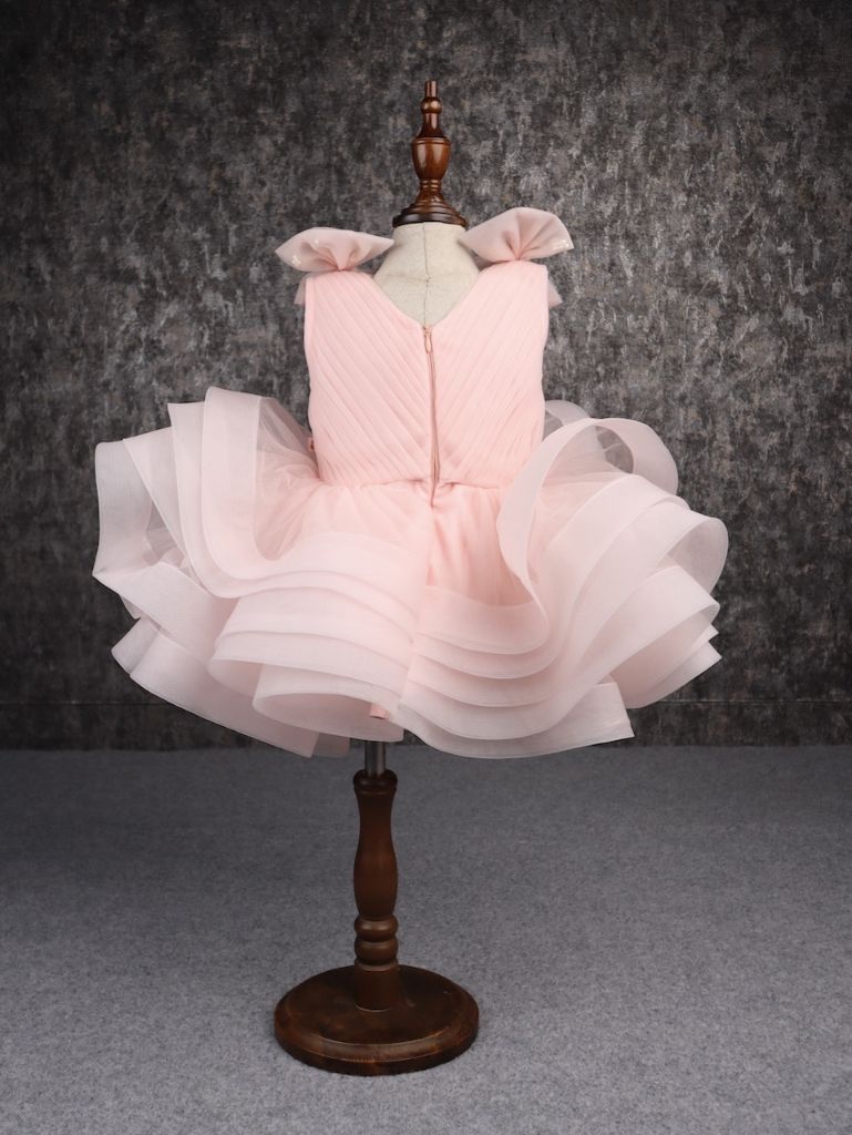 Pear Bear Stylish Ruffle Net Peach Dress.