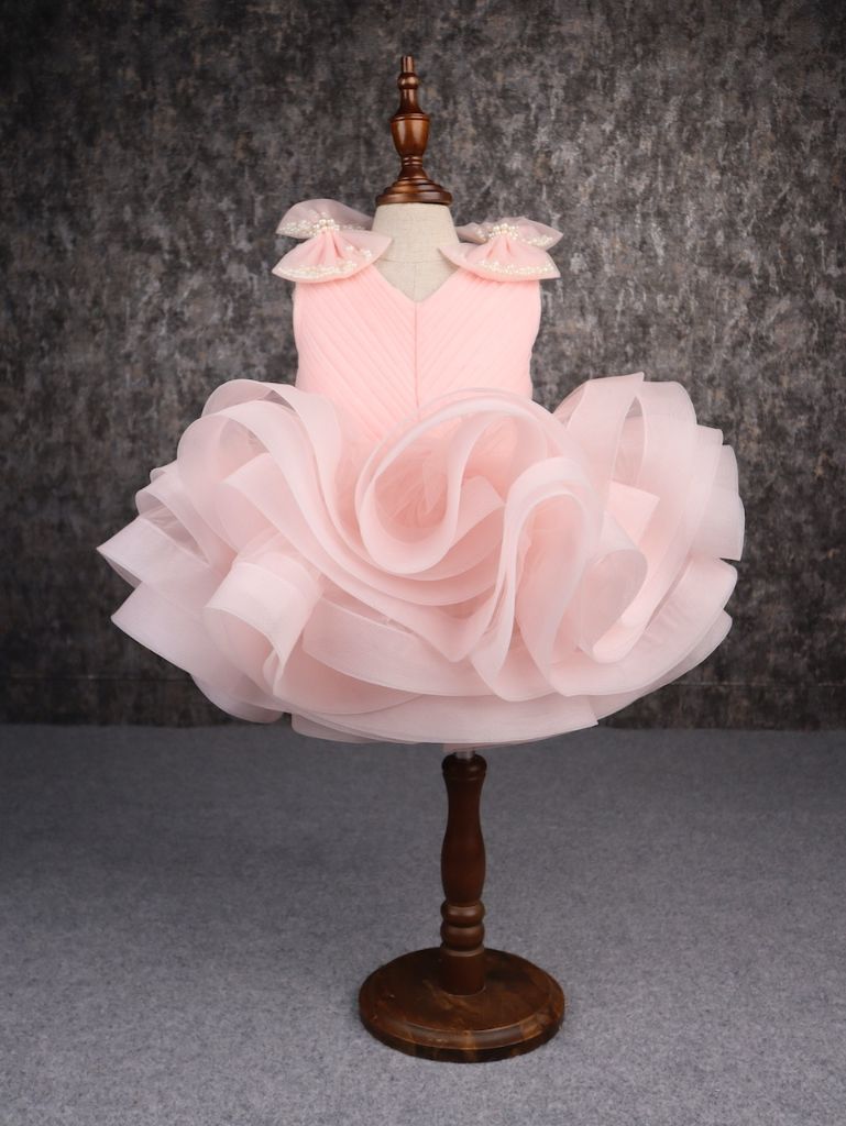 Pear Bear Stylish Ruffle Net Peach Dress.