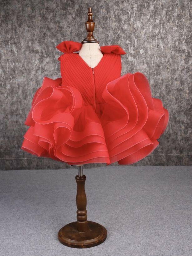 Pear Bear Stylish Ruffle Net Red Dress.